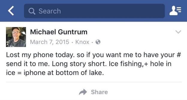 Michael Guntrum post after drop iPhone 4 in the lake